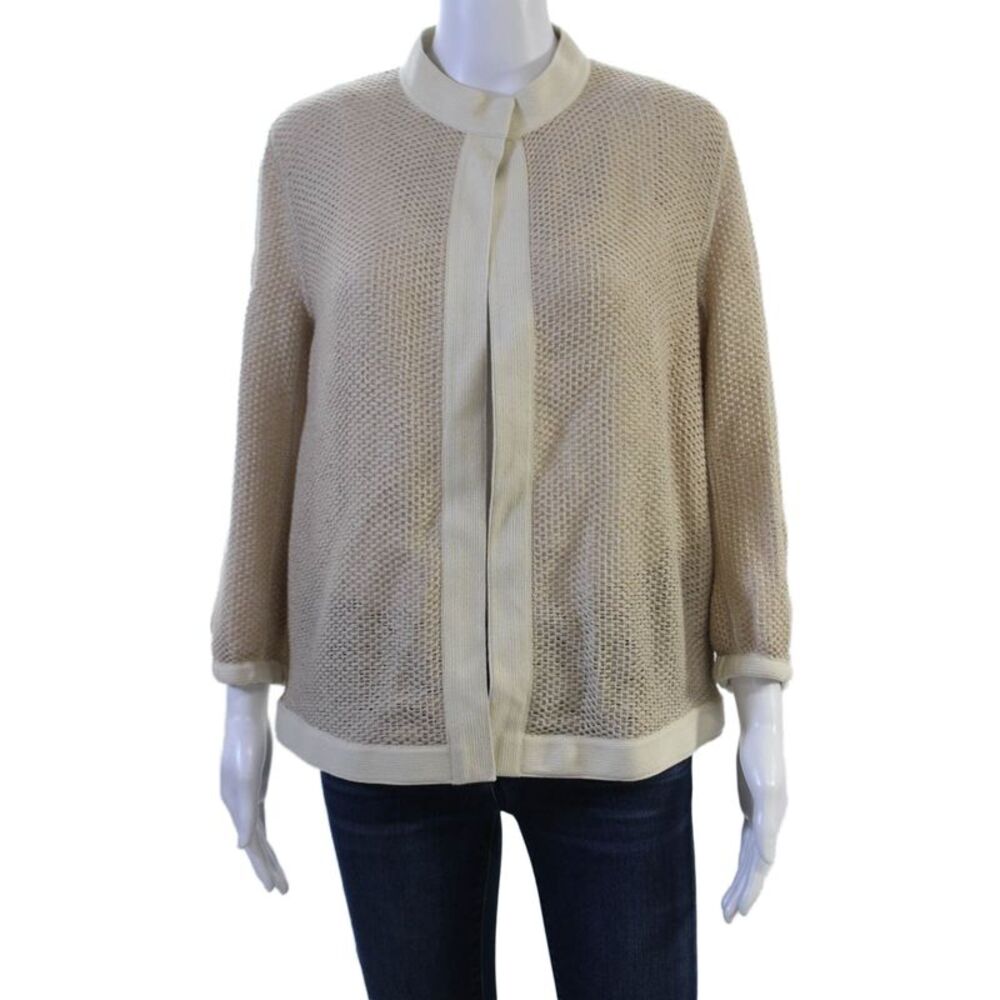 Akris Unisex Beige Mock Neck 3/4 Sleeve Designer Sweater Size 10